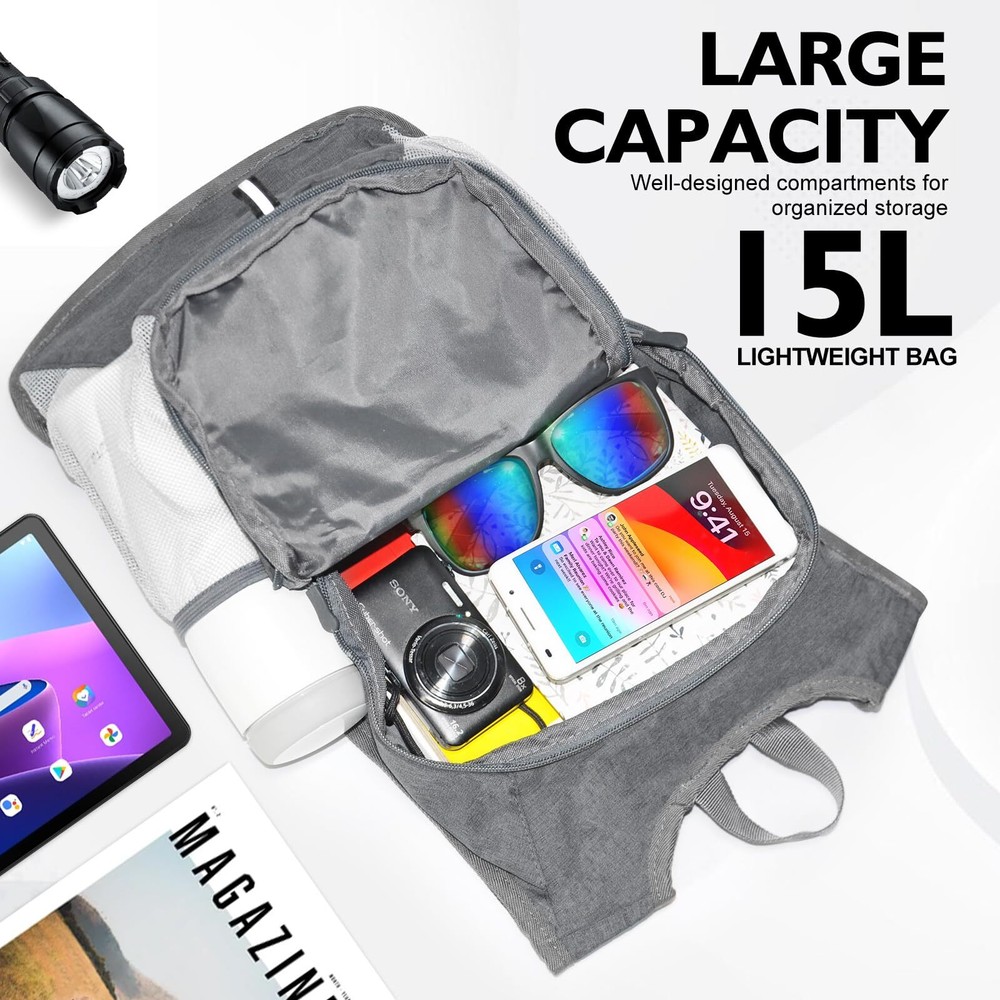 20L Black Lightweight Foldable Water Resistant Packable Small Hiking Backpack