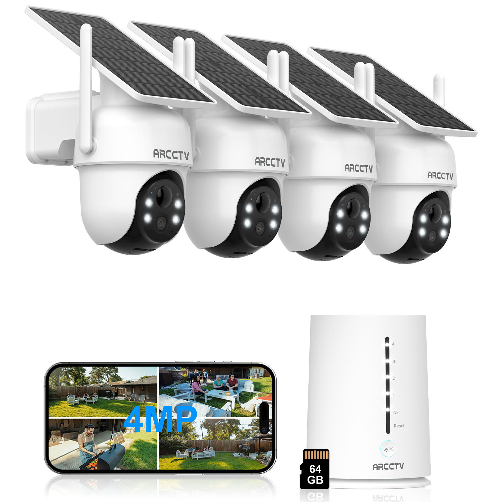 ARCCTV 4MP Outdoor Solar Security Camera System 360° PTZ Wireless Wifi Battery