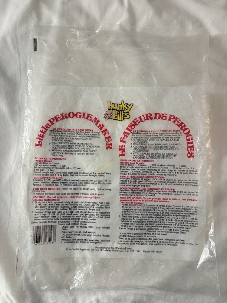Hunky Bill's Perogie Mold/Maker Press Set 2 Sizes w Instructions NEW Open Box
