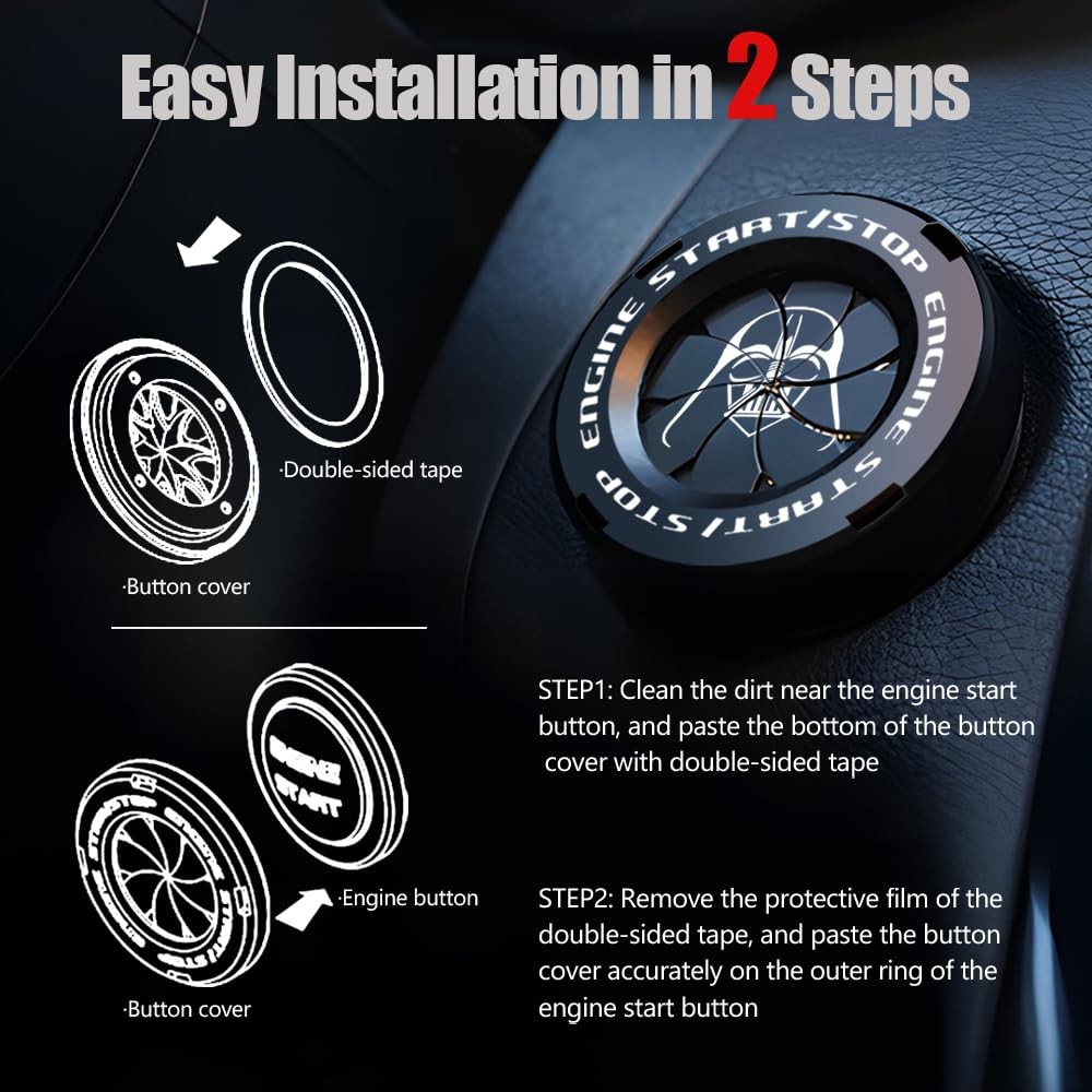 Rotary Push Start Button Cover, Darth Vader Car Accessories Engine Start Stop...