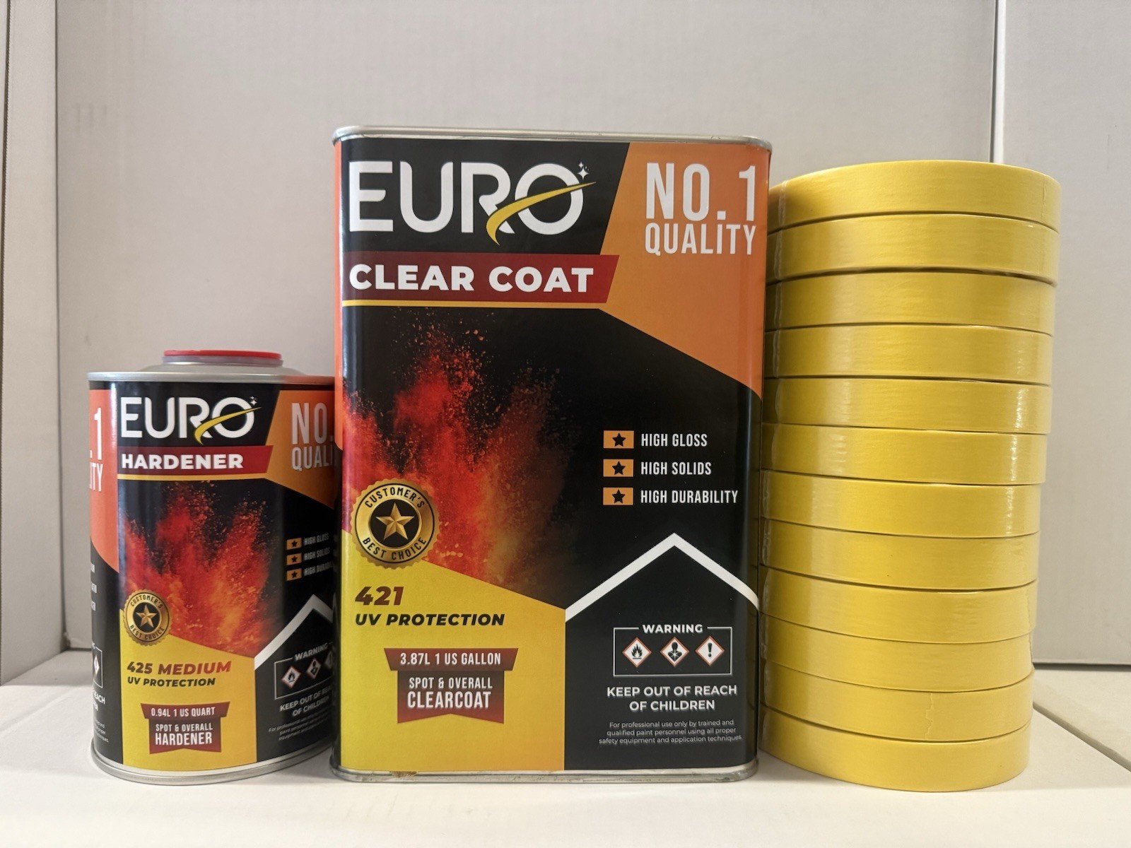 HS 2K High Gloss 4:1 Clear coat Gallon MEDIUM Hardener Free 12 roll Yellow tape