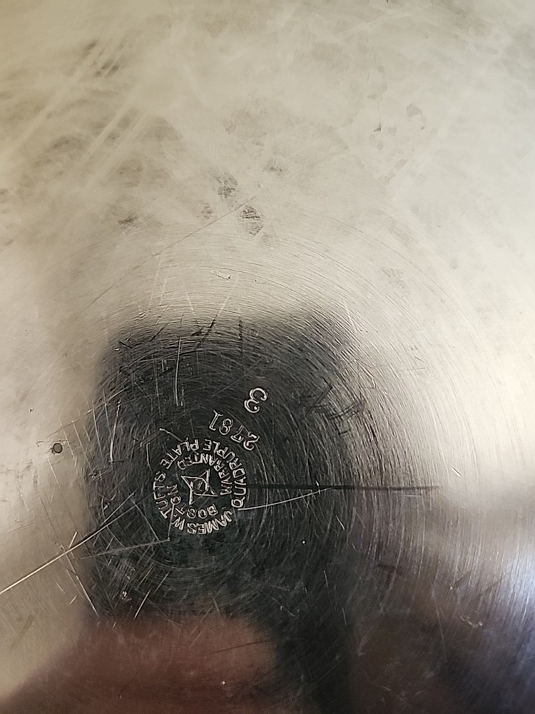 silver plate covered serving dish. James W. Tufts Piece