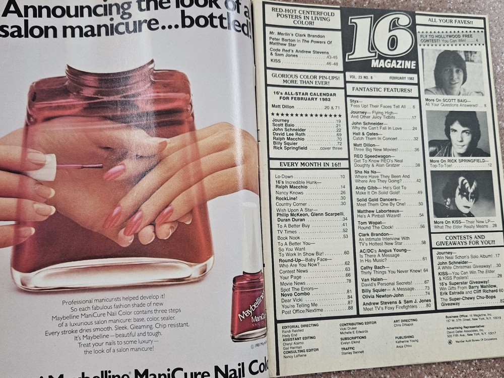 16 Magazine February 1982 KISS, BAIO, SPRINGFIELD, GIBB