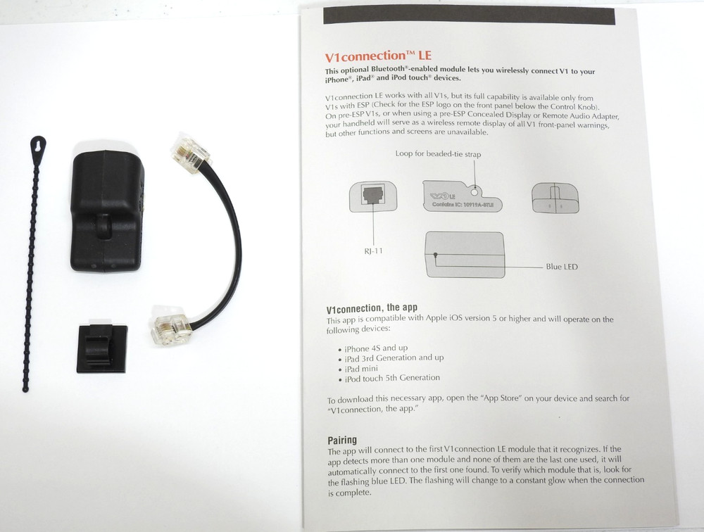 Valentine 1 Connection Bluetooth enabled module for iPhone and Android