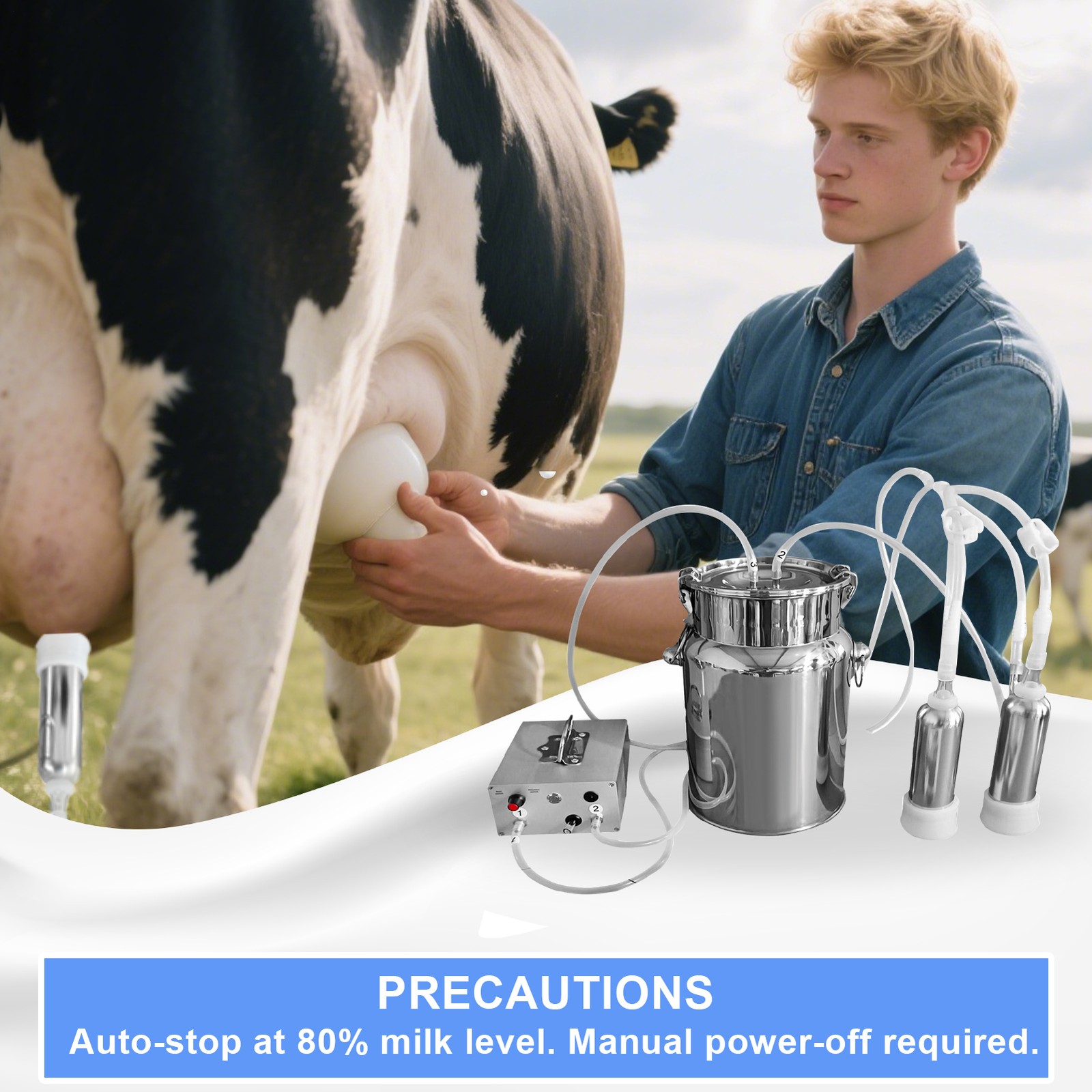 7L Portable Electric Dual Head Sheep Goat Milking Machine Cow Milker Vacuum Pump