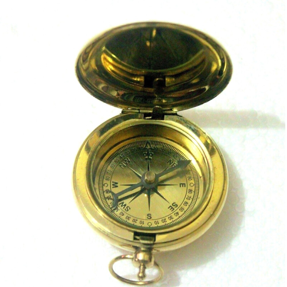 Brass Pocket Push Button Compass Maritime Nautical Compass