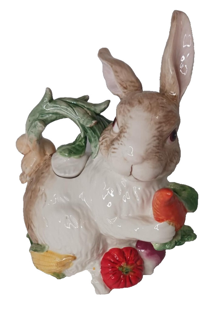 New Decorative Bunny & Vegetable Ceramic Teapot - Tiny Lid & Small Spout