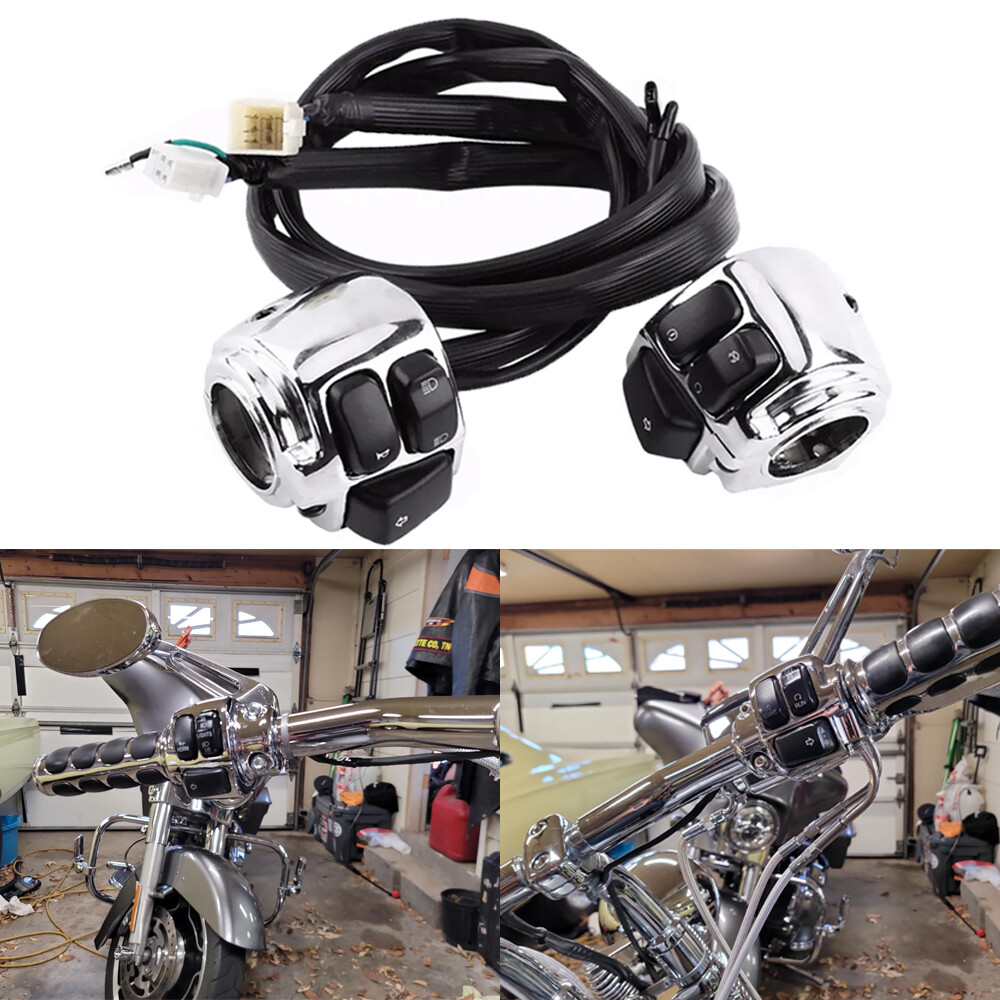 Chrome 1" Handlebar Control Switch w/ Wiring For 1996-2012 Harley Softail Dyna