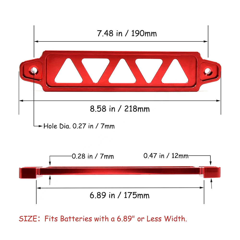 Aluminum Car Battery Hold Tie Down Bracket Mount Kit + 10'' J-Hooks Bolts