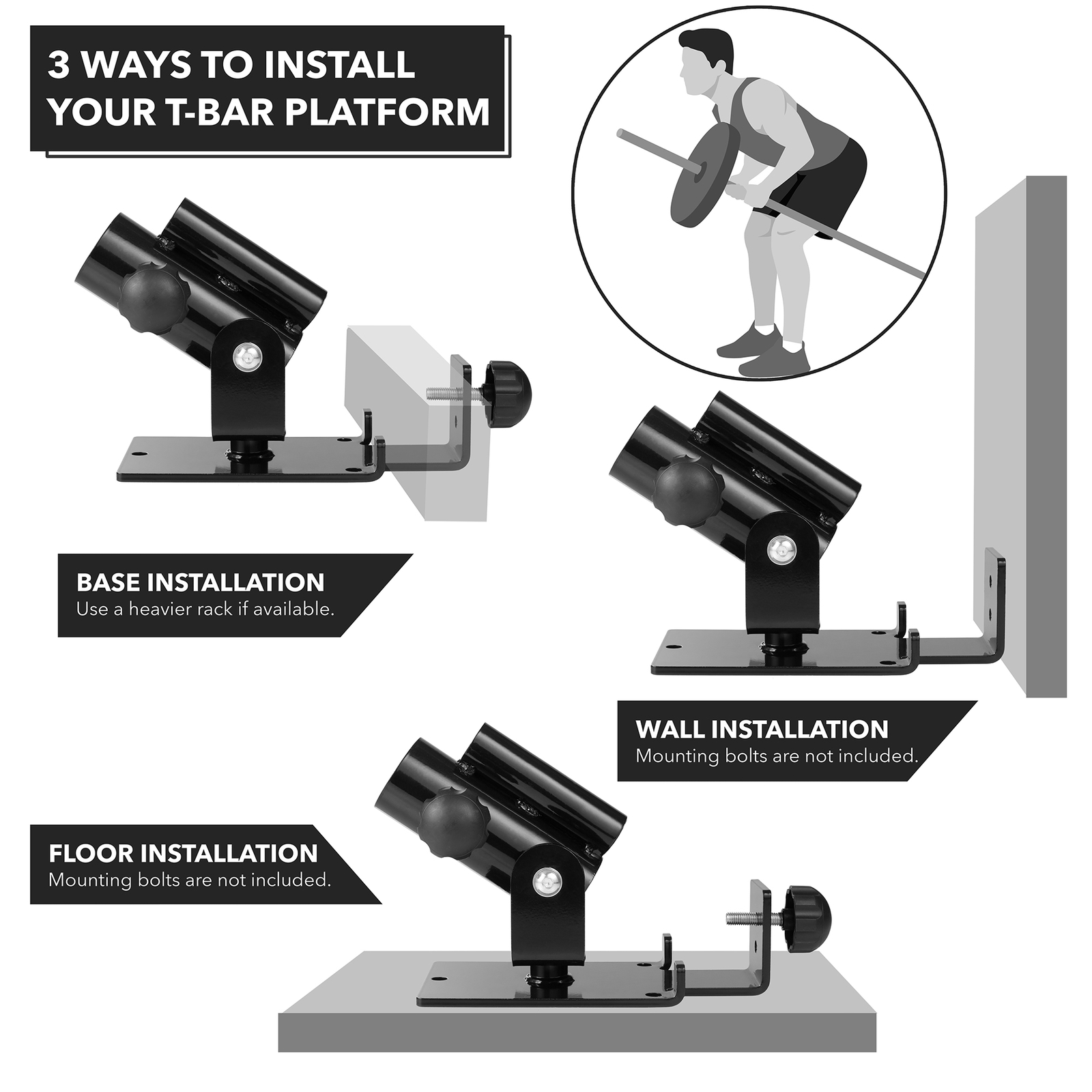 T-Bar Row Platform Landmine Base for 1" Standard & 2" Olympic Bars 360° Swivel