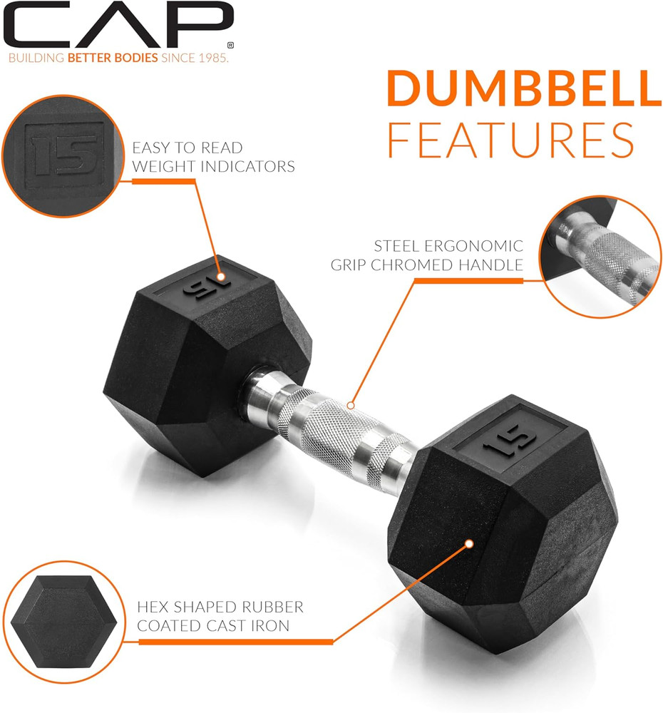 Coated Hex Dumbbell Weight - Single | 10-120 Lbs | Multiple Options