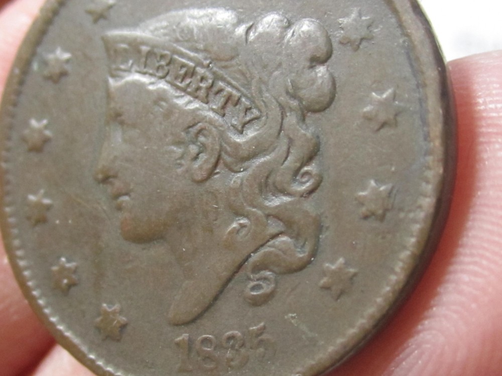1835 CORONET HEAD LARGE CENT, Small Eight, Small Stars, Fine Condition