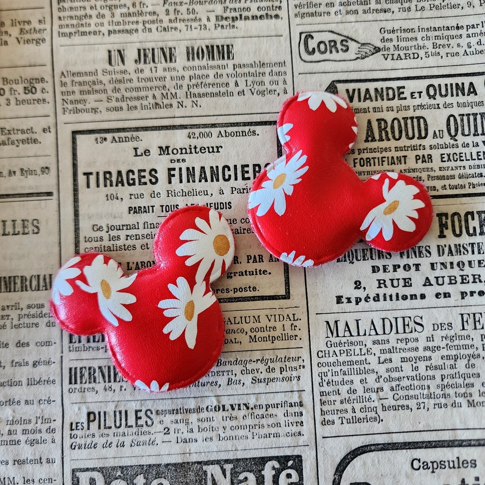 2pc Red Daisy Mouse Head Applique, Craft Supply