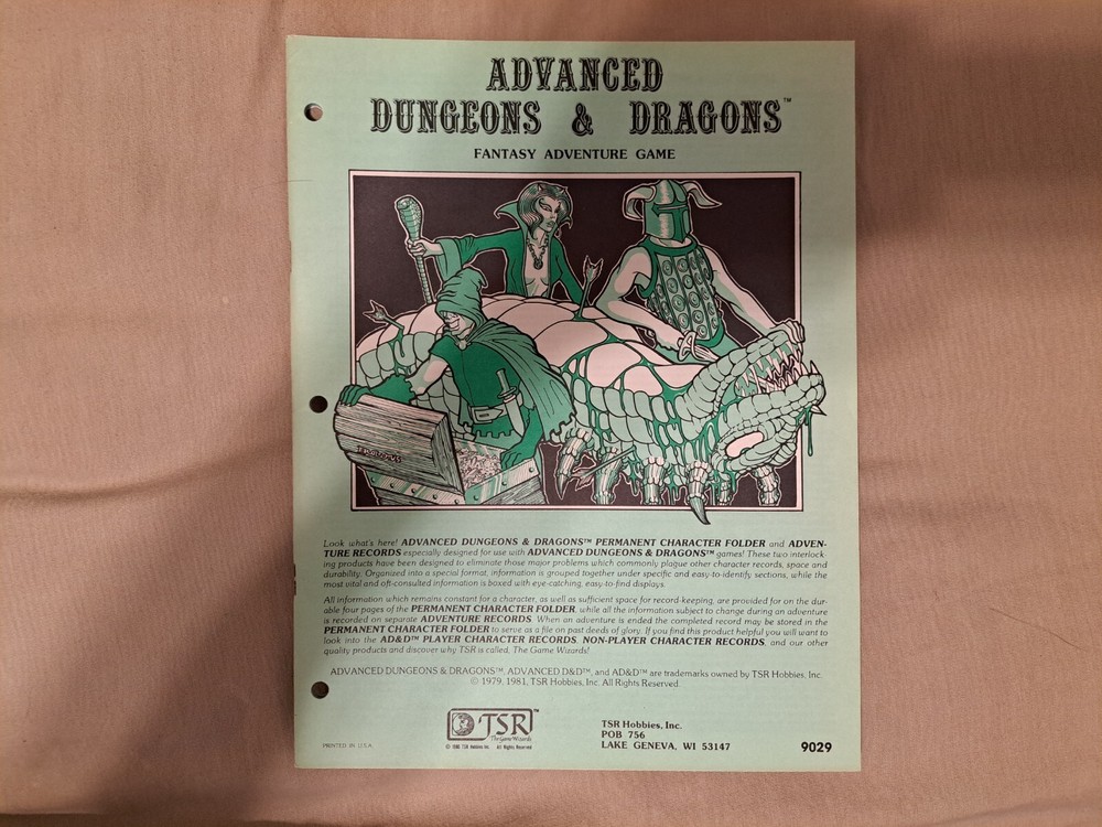 TSR AD&D Permanent Character Folder And Aventure Records