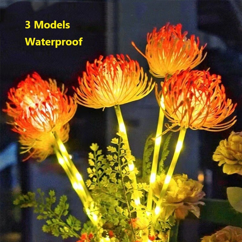 Solar Garden Lights Flower Outdoor Waterproof LED Flower Stake Lamp Yard Red