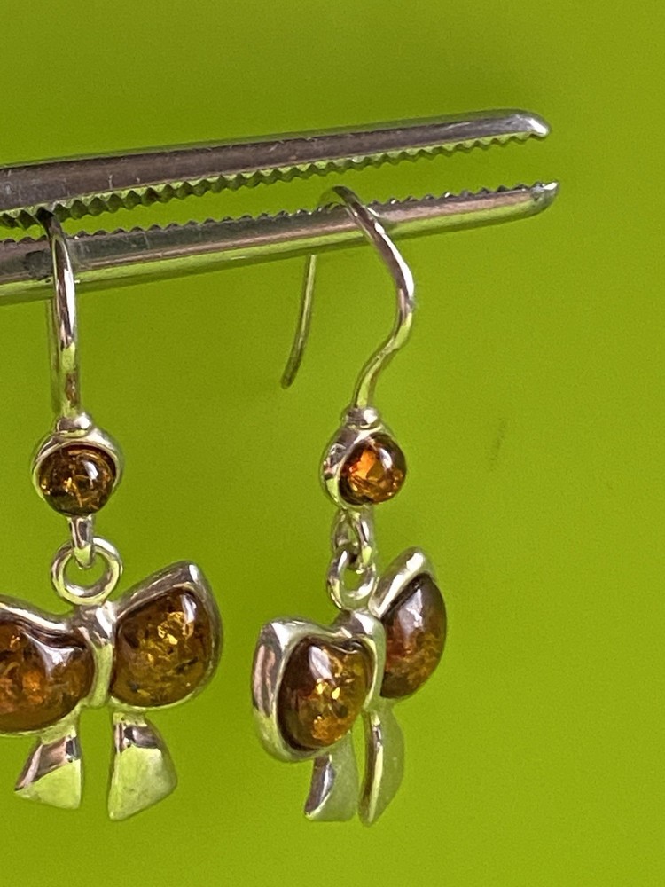 Серьги винтаж серебро, 925 проба, Камень Янтарь, Бантики