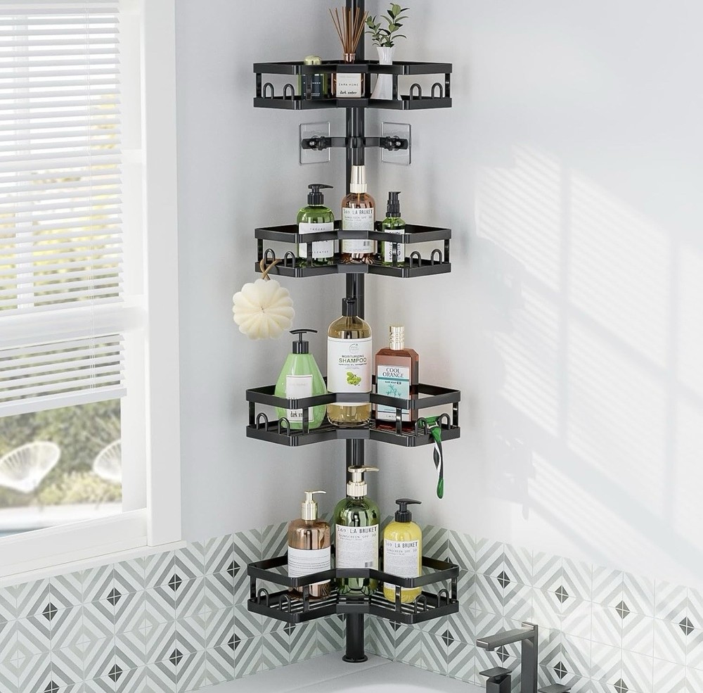 4-tier Adjustable Corner Shower Caddy Organizer with HooksRustproof Tension