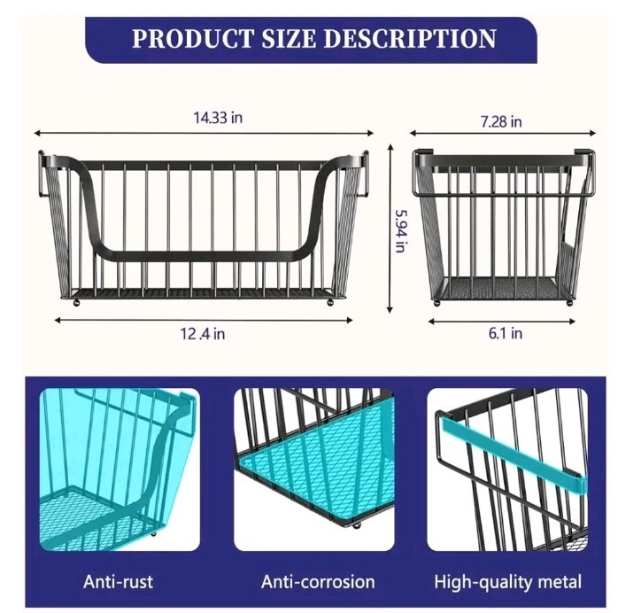 4 Pack Enhanced Leak-Proof Bottom Stackable Wire Baskets, Pantry Organizers and
