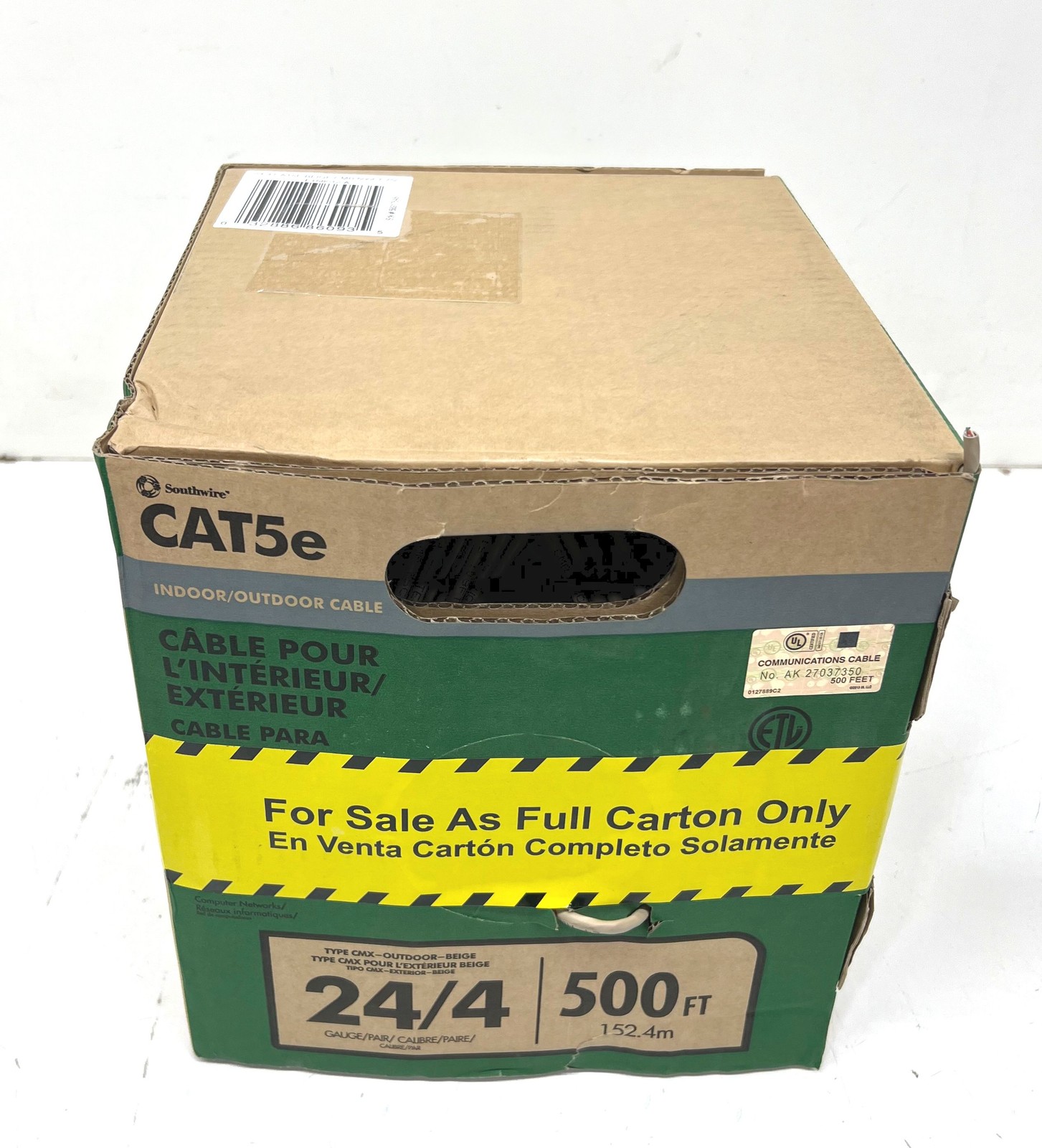 Southwire 500FT 24/4 Tan CAT5e CRM-CMX Indoor/Outdoor Data Cable New