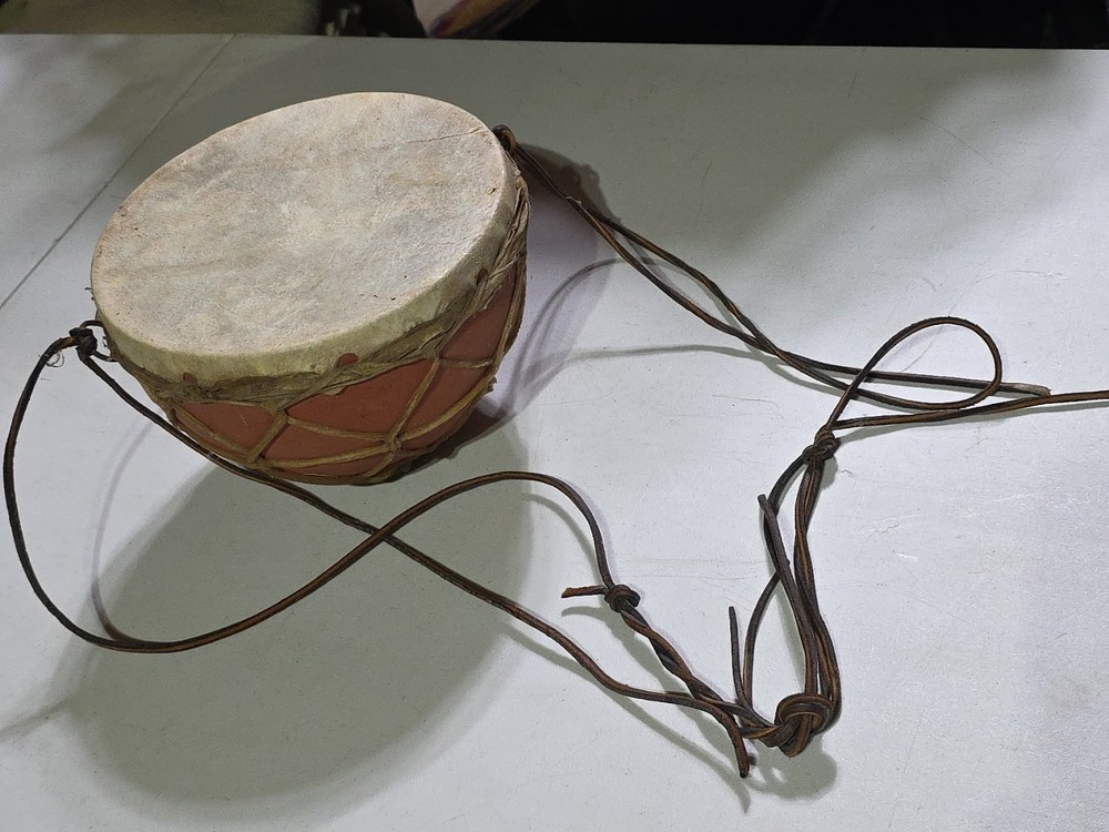 Vintage Tera Cotta Rawhide Bongo Style Drum