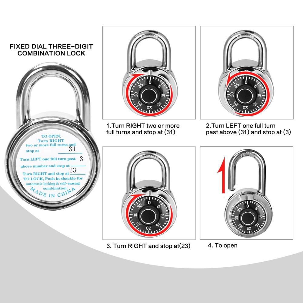 Combination Padlock 48 Pack, Fixed Dial Combination Padlock with Different Co...