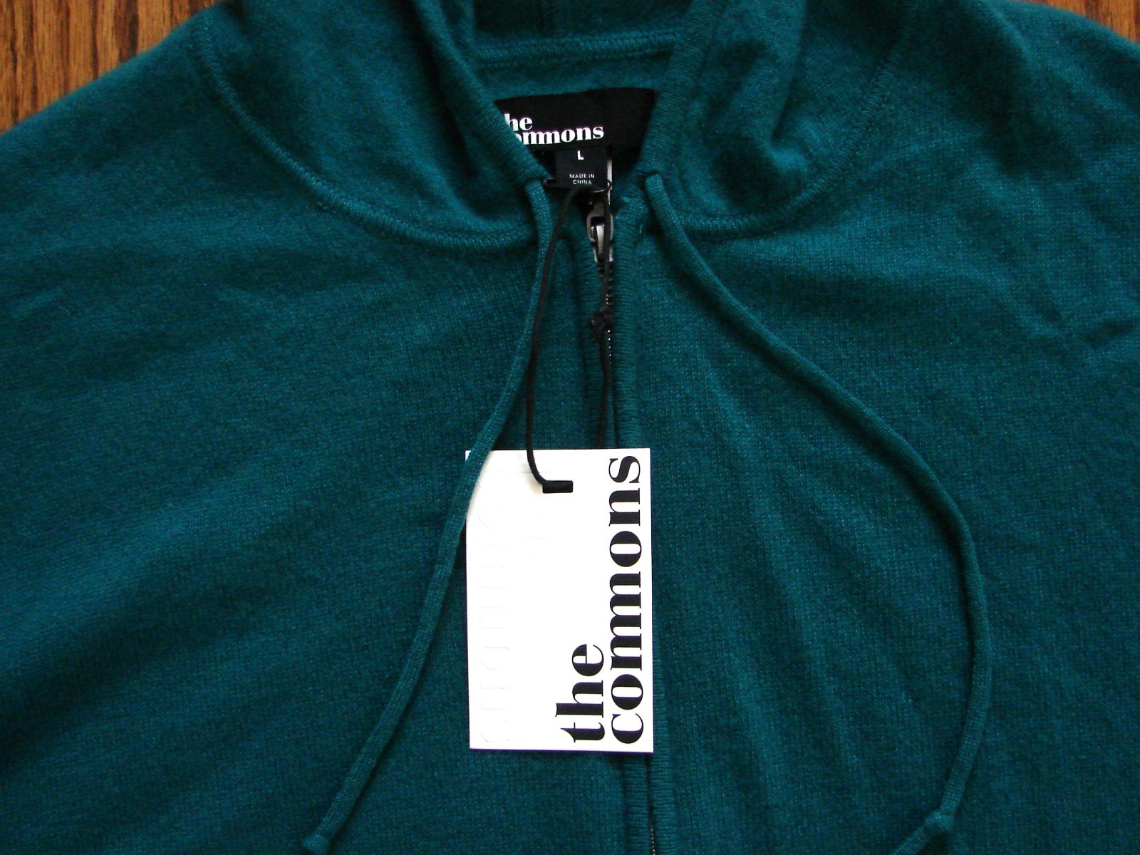 NWT Peacock Green Full-Zip Cashmere Hoodie Sweater by The Commons, Size Large