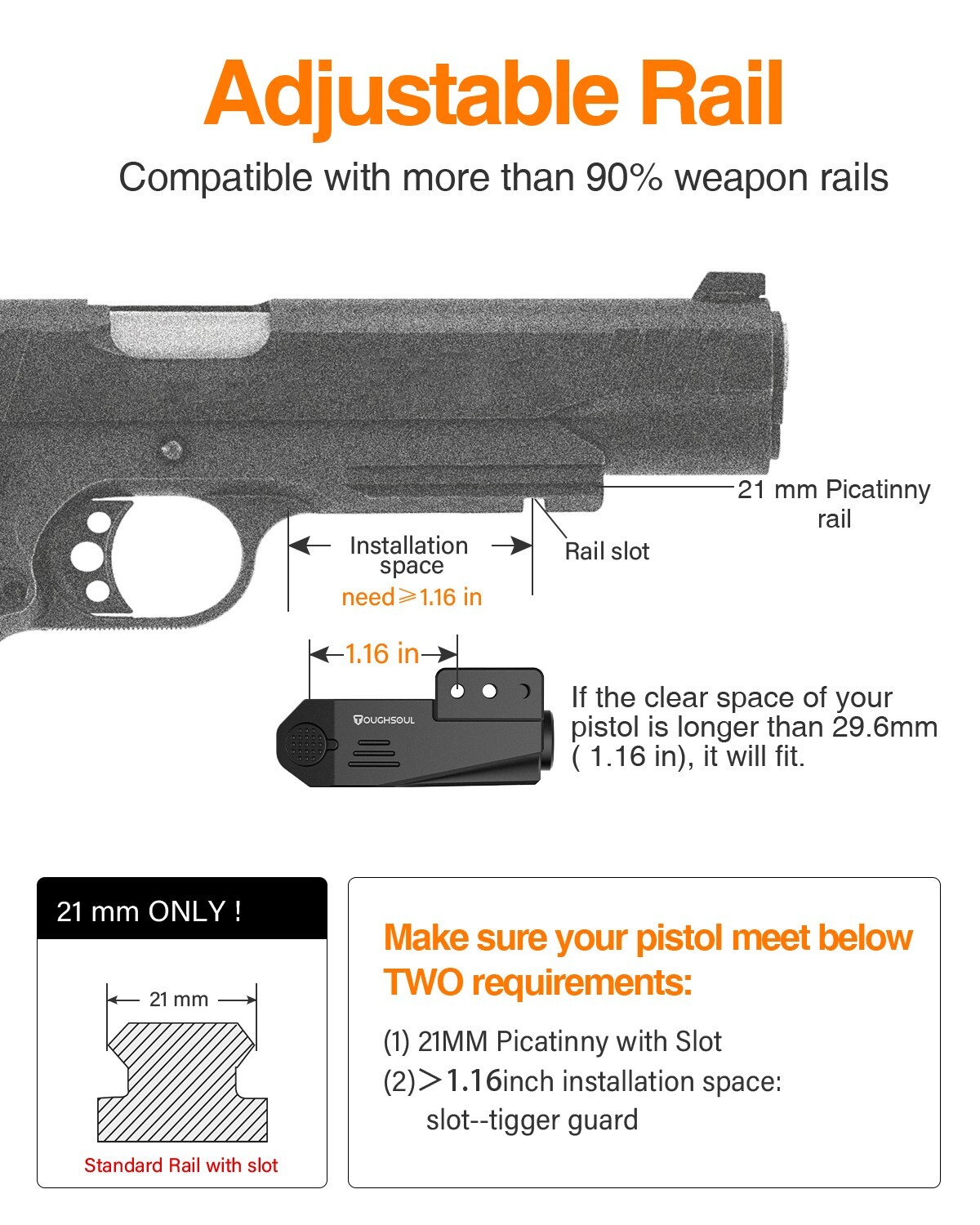 TOUGHSOUL Low Profile Red Laser Sight Magnetic Rechargeable Gun Pistol Picatinny