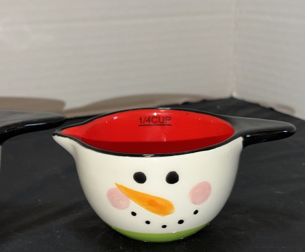 Great Gatherings Stack/ Nesting Ceramic Snowman Measuring Cups GREAT Condition