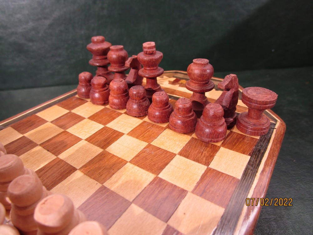 Small Handmade Chess Set Measures 8 1/2" x 5" Missing Pieces