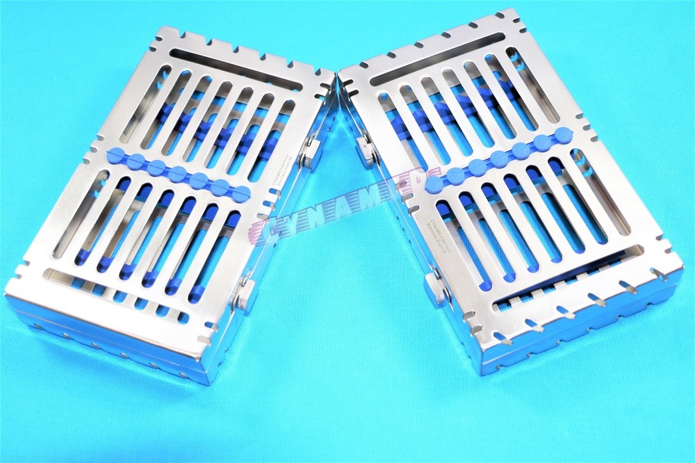 2 BLUE GERMAN STERILIZATION RACKS FOR 7 INSTRUMENTS DETACHABLE WITH 2 BUTTONS