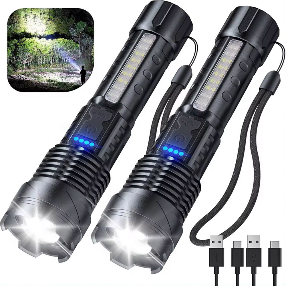 2 x 990000000Lumen Super Bright LED Flashlight Tactical Rechargeable Work Lights