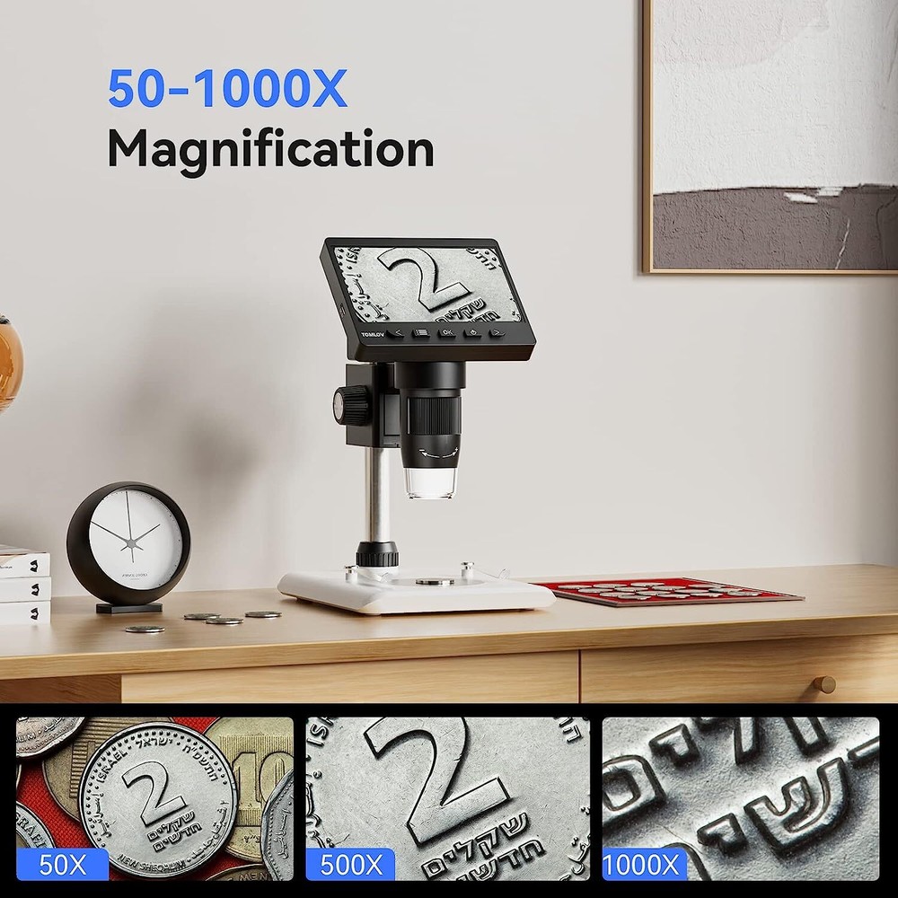 TOMLOV Digital Microscope 1000X USB Coin Microscope 4.3" LCD Screen Soldering
