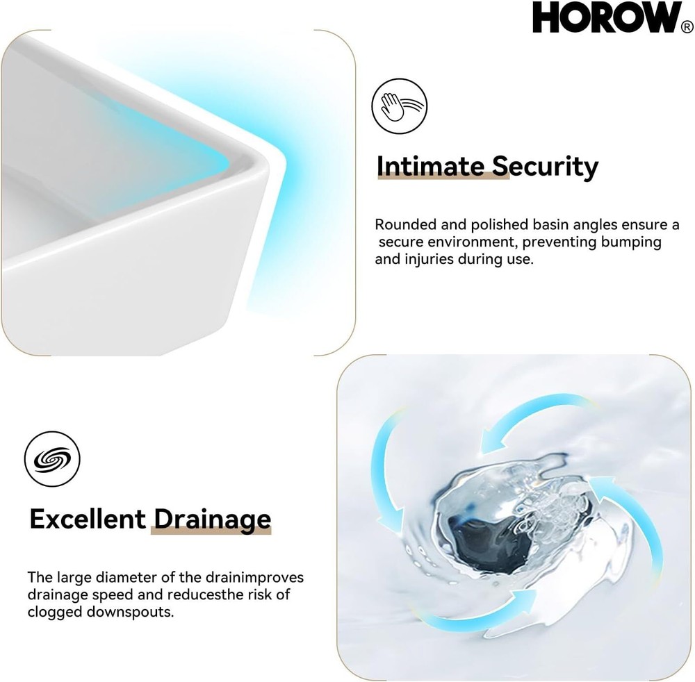 19''x15'' Rectangular Vessel Bathroom Sink, Above Counter Ceramic Vanity Sink