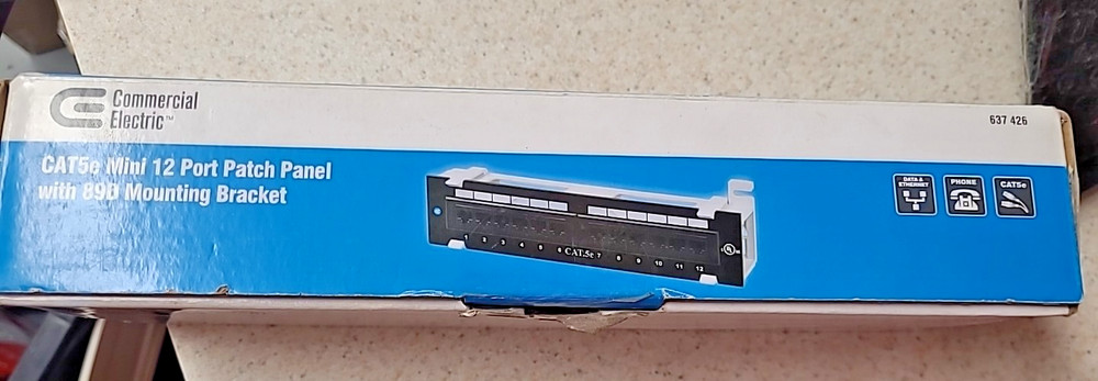 Commercial Electric CAT5e Mini 12-Port Patch Panel with 89D Mounting Bracket*484