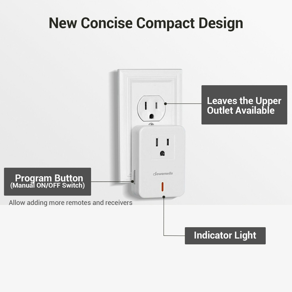 DEWENWILS Remote Control Outlet Plug Wireless On Off Power Switch White