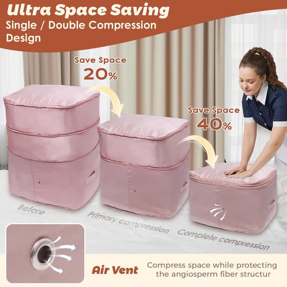 2025 Ultra Space Saving Self Compression Organizers, 2 Pack Double Zipper Com...