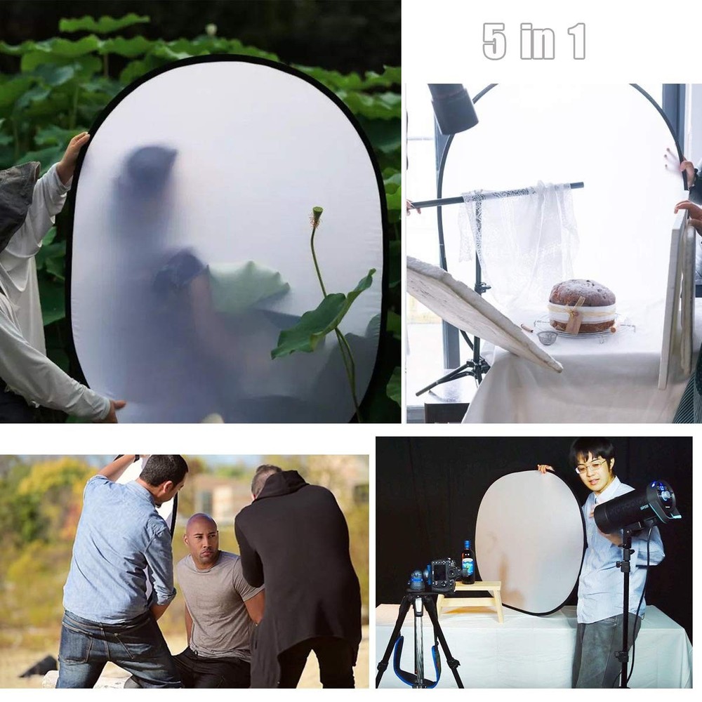 5 in 1 Camera Lighting Reflector/Diffuser Kit 40"x 60"/100 x 150CM Portable M...