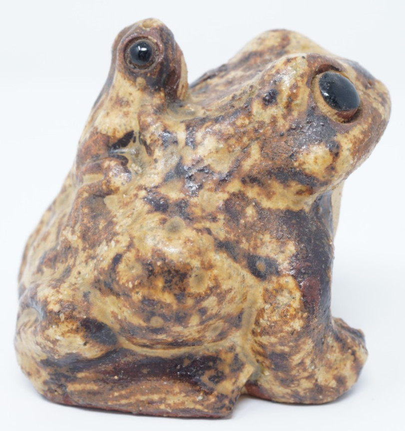 Vintage Japan Shigaraki Ware Toad With Baby Good Luck Figurine 2.5"
