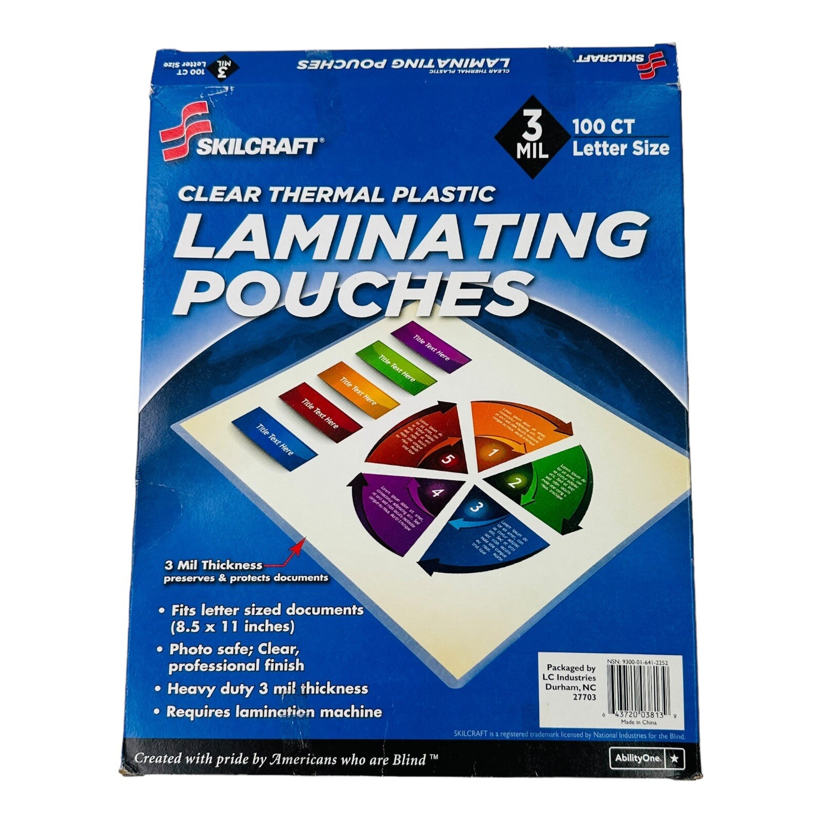 100 Pouches Skilcraft 3 Mil Thermal Laminating Pouches Letter Size Clear