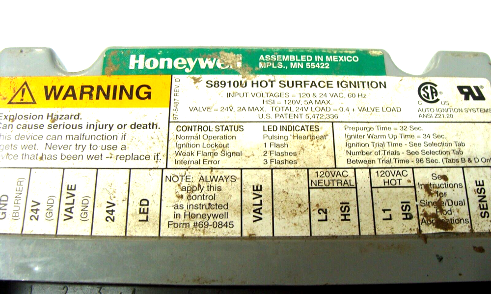 Honeywell S8910U Universal Intermittent Pilot Ignition Module