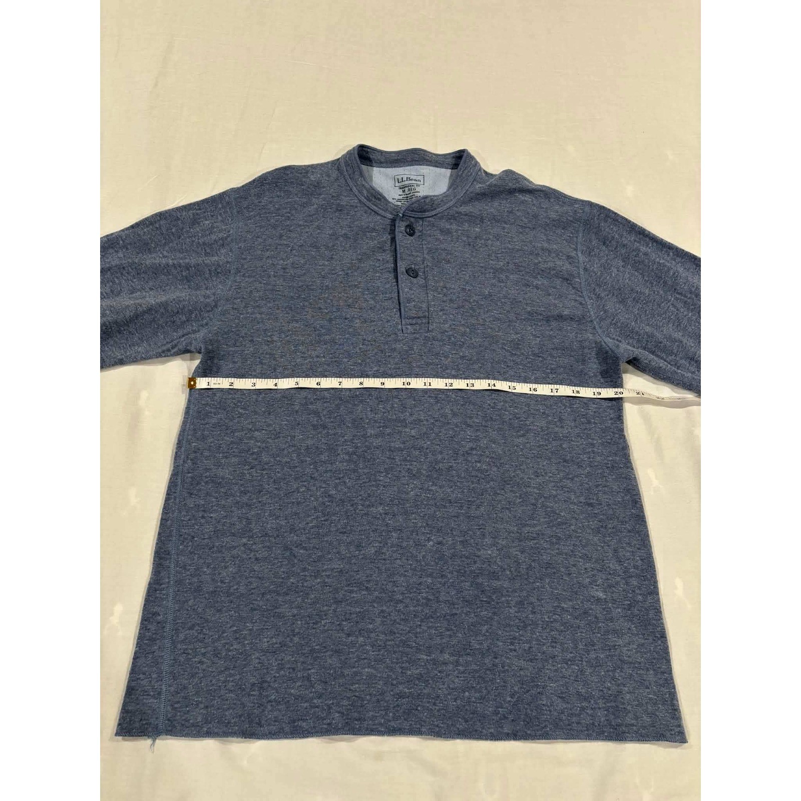 LL Bean Mens Traditional Fit Henley Long Sleeve Shirt Blue Medium Cotton Blend