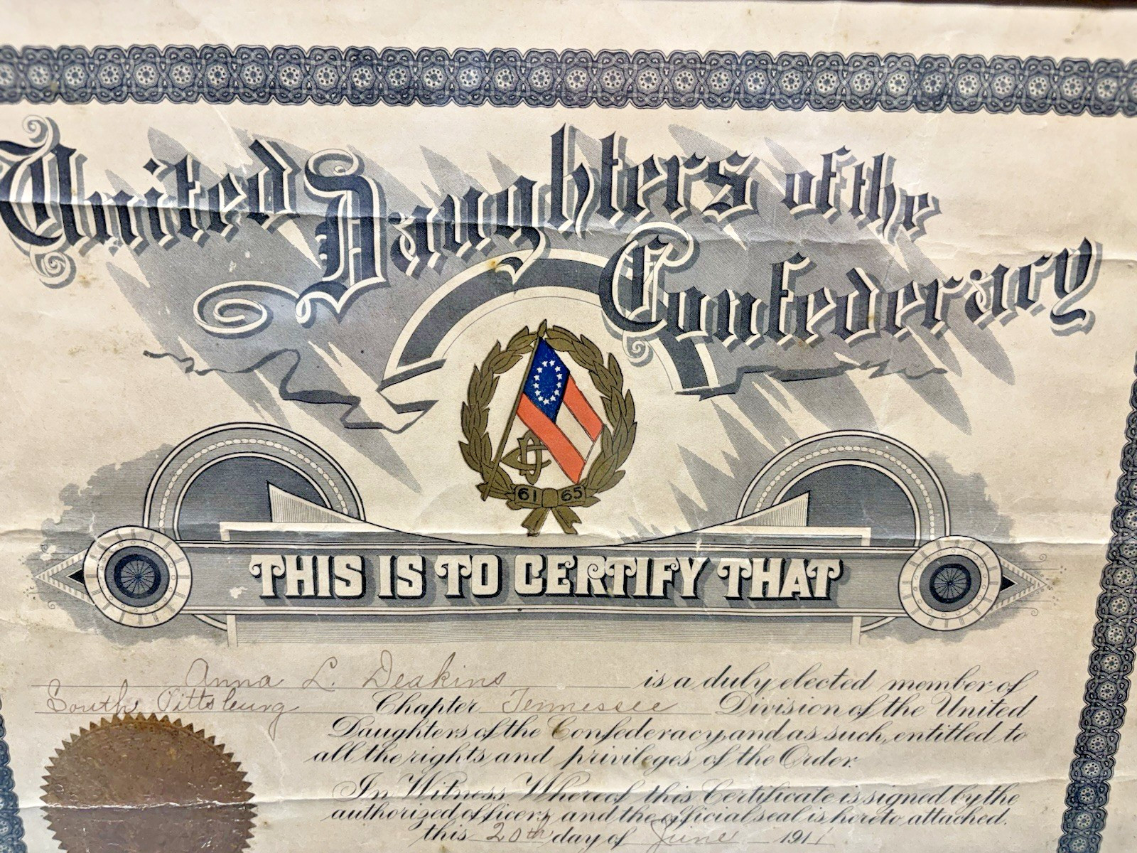 United Daughters of The Confederacy membership Tennessee History framed 1911