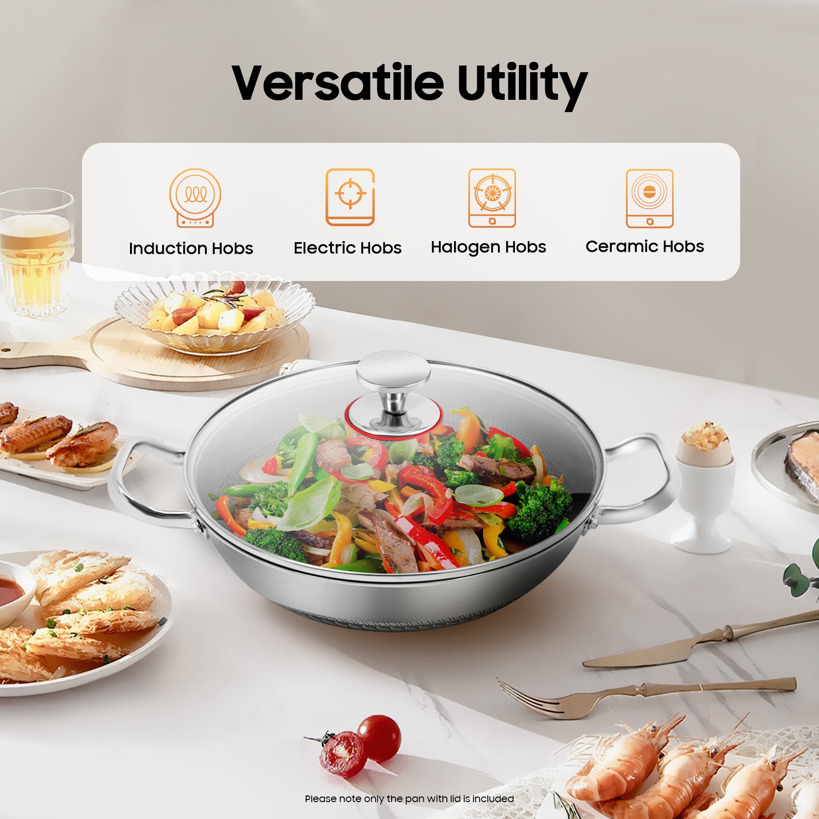 12-inch Stainless Steel Sauté Pan Skillet Non-stick Frying Pan With Lid