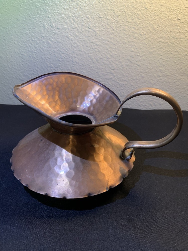 Vintage Gregorian Hammered Solid Copper Squat Pitcher with Handle USA Made