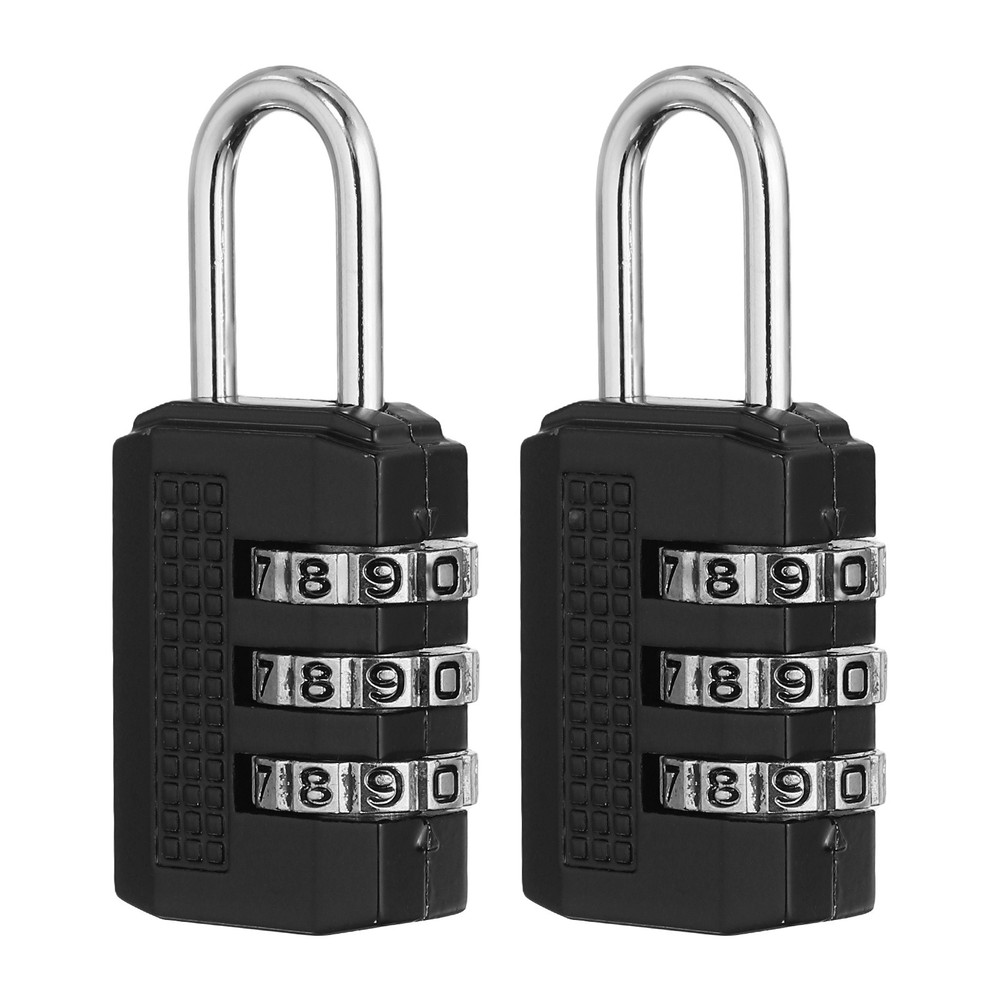 Combination Padlock (Small, Black)(2 Pcs), 3-Digit Shackle Code Locks