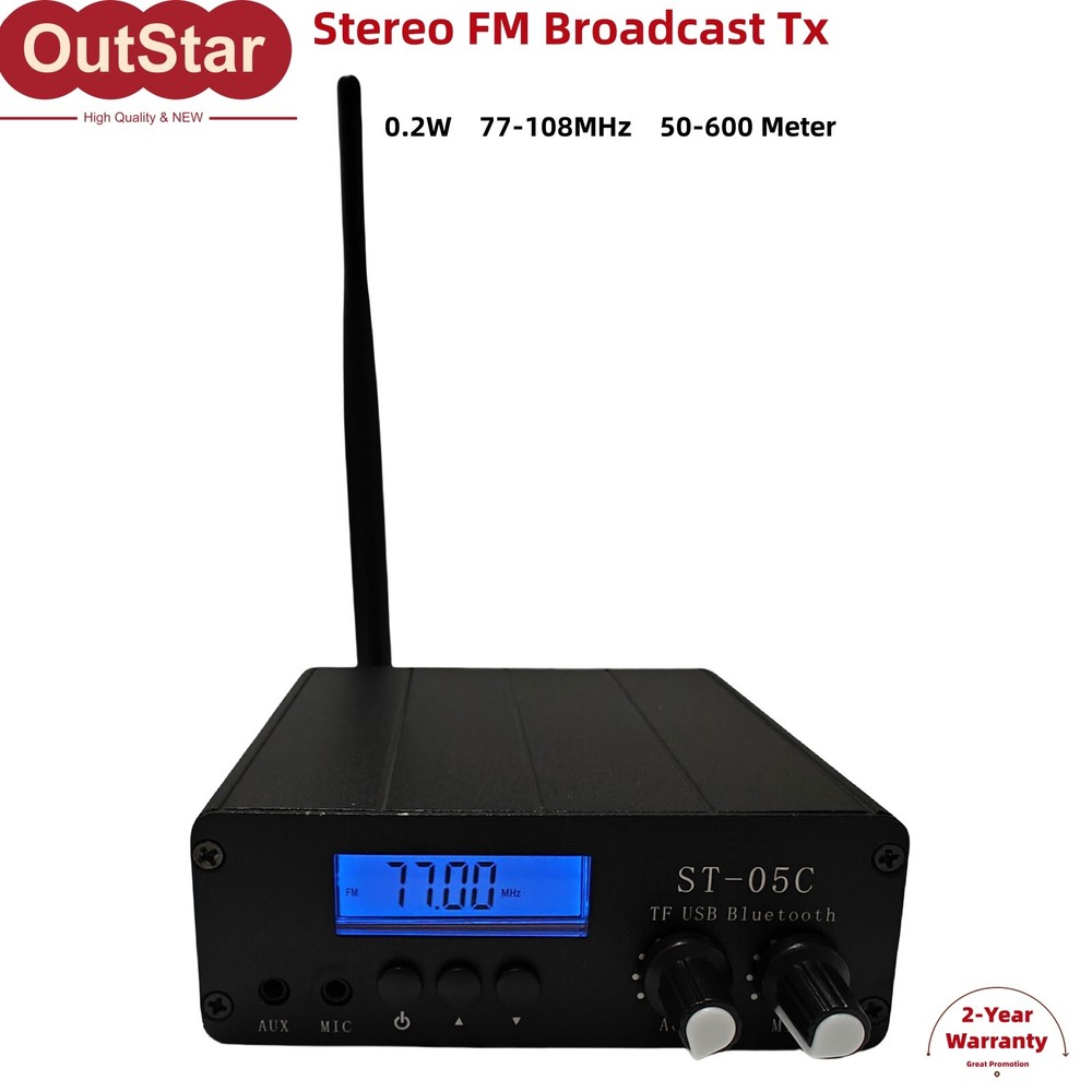 ST-05C 0.2W Bluetooth USB TF Card Stereo FM Broadcast Transmitter 77-108MHz #sz