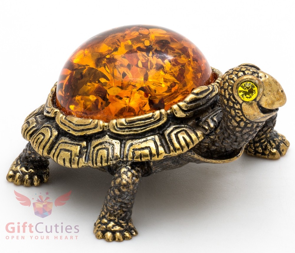 Solid Brass Amber Figurine Tortoise Turtle smiles happily talisman IronWork