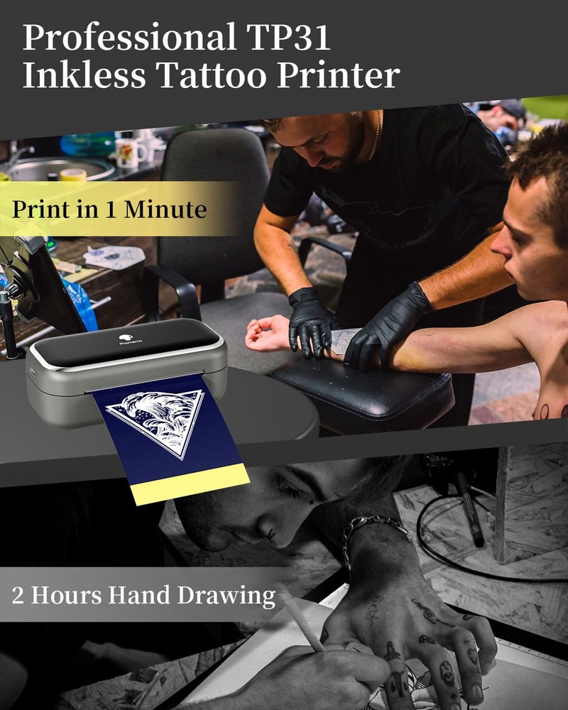 Phomemo TP31 Wireless Tattoo Stencil Printer with 30pcs Transfer Small, Gray