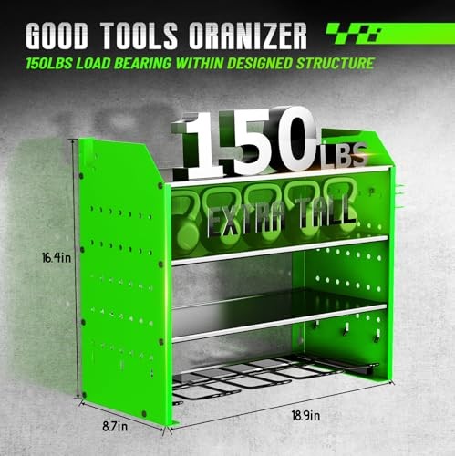 Power Tool Organizer Wall Mount with Charging Station, 4 Layers Garage Storage