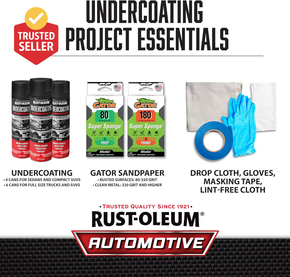 248657-6PK Stops Rust Undercoating Spray, 15 Oz, Rubberized Black, 6 Pack